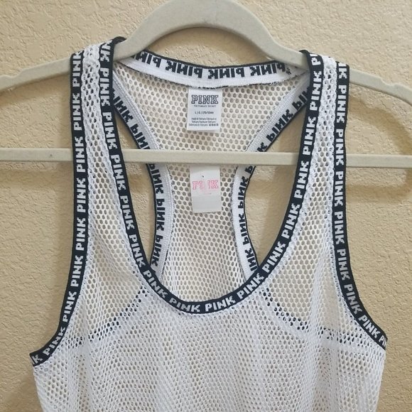 VS Pink Women's Crop Top Sheer See-Through Fishnet Sleeveless Mesh NWT Large - Picture 2 of 4